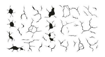 scheuren en gaten. muur oppervlakte schade grond ineenstorting aardbeving geologie verwoesting geruïneerd structuur mislukking Botsing spleet hol effect. vector geïsoleerd reeks