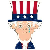 oom Sam huilen en bang gezicht tekenfilm schattig voor onafhankelijkheid dag vector