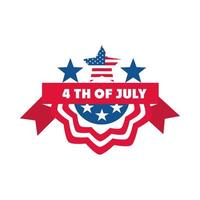 4 juli onafhankelijkheidsdag Amerikaanse vlag sterren lint label platte stijlicoon vector