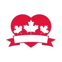 canada day hart met esdoorn bladeren decoratie banner platte stijlicoon vector