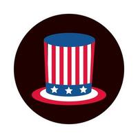 4 juli onafhankelijkheidsdag hoge hoed met Amerikaans vlagblok en plat stijlicoon vector