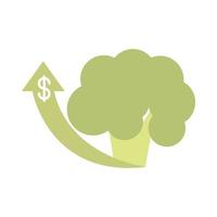 broccoli groente pijl omhoog markt stijgende voedselprijzen vlakke stijlicoon vector