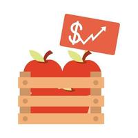 verse oogst appels in doos verhogen prijs markt stijgende voedselprijzen platte stijlicoon vector