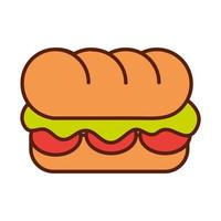 fastfood sandwich diner en menu smakelijke maaltijd en ongezonde lijn en vul icoon vector