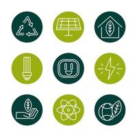 duurzame energie alternatieve hernieuwbare ecologie iconen set blok lijn stijlicoon vector