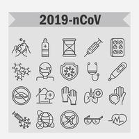 virus covid 19 pandemie respiratoire longontsteking ziekte iconen set lijn stijlicoon vector