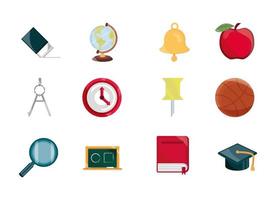 onderwijs aanbod studie school briefpapier pictogrammen instellen geïsoleerde icon vector