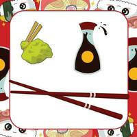 Aziatisch voedsel geheugenkaart. afdrukbare spel kaarten. vector illustratie.