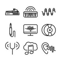 geluid audio volume muziek lijnstijl iconen set vector