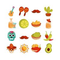 cinco de mayo decoratie evenement Mexicaanse pictogrammen set vector