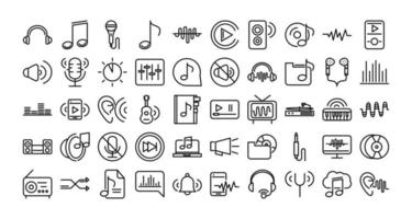 geluid audio volume muziek lijnstijl iconen set vector