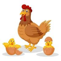 kip en kuikens tekenfilm, illustratie van moeder kip en kuikens vector