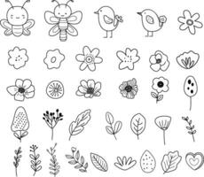 bloem blad dier groot set, tekening hand- getrokken schets stijl, voor afdrukken, kaart, huwelijk, liefde, t overhemd, spandoek, product.vector illustratie vector