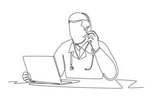 doorlopend een lijn tekening online dokter en telegeneeskunde. single lijn trek ontwerp vector grafisch illustratie.