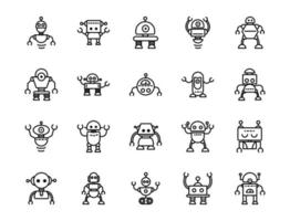robot technologie karakter kunstmatige machine iconen set lineair vector