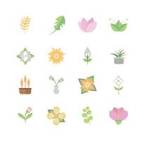 bloem gebladerte decoratiopn natuurlijke bloemen botanische pictogrammen set vector