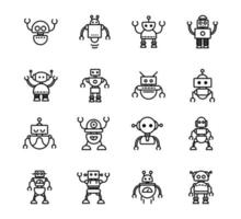 robot technologie karakter kunstmatige machine iconen set lineair vector