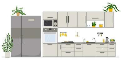 keuken interieur met meubilair, vlak stijl vector illustratie