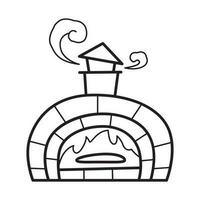 antiek pizza oven tekening, schattig tekenfilm stijl illustratie vector