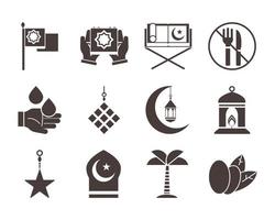 ramadan arabisch islamitisch viering icon set silhouet stijlicoon vector