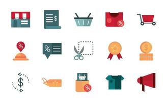 winkelen zaken handel handel online icon set vector