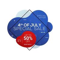 4 juli usa onafhankelijkheidsdag verkoop banner met abstracte vloeistof vector