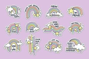 stickers modern belettering gezegde met regenboog. inspirerend citaten lgbt vector