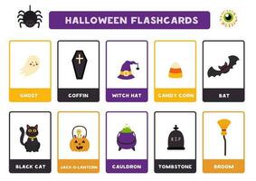 schattig halloween items met namen. flashcards voor aan het leren engels. vector