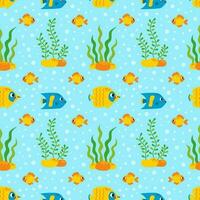 naadloos patroon met schattig vis onderwater- Aan blauw achtergrond. vector