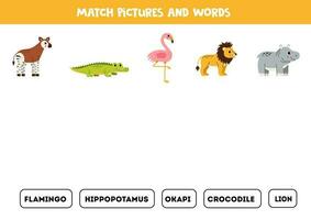 bij elkaar passen afbeeldingen en woorden. logisch puzzel voor kinderen. Afrikaanse dieren. vector