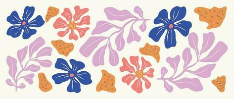 abstract botanisch kunst achtergrond vector. natuurlijk hand- getrokken patroon ontwerp met bloemen, bladeren, takken. gemakkelijk hedendaags stijl geïllustreerd ontwerp voor kleding stof, afdrukken, omslag, banier, behang. vector