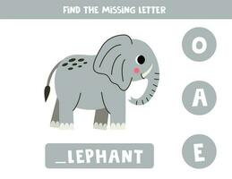 vind missend brief met tekenfilm olifant. spelling werkblad. vector
