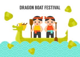 drakenboot met vaarder en zongzi drakenbootfestival vector
