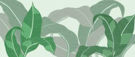 tropisch blad lijn kunst achtergrond vector. natuurlijk botanisch bladeren patroon ontwerp in lineair contour gemakkelijk stijl. fabriek illustratie voor kleding stof, afdrukken, omslag, banier, decoratie, behang. vector
