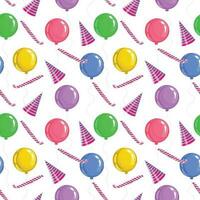veelkleurig ballonnen, verjaardag pijpen, vakantie hoeden. naadloos vector patroon voor Gefeliciteerd. gelukkig verjaardag thema. ontwerp element voor groet kaarten, vakantie spandoeken, omhulsel papier.