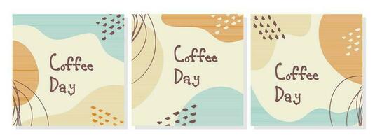 posters koffie dag, blauw en oranje achtergrond boho stijl, banners set. vector