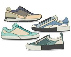 reeks van sportschoenen illustratie in kleurrijk tekeningen, sportschoenen vector lijn kunst geïsoleerd, bundelen schoen illustratie sjabloon.