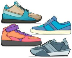 reeks van sportschoenen illustratie in kleurrijk tekeningen, sportschoenen vector lijn kunst geïsoleerd, bundelen schoen illustratie sjabloon.