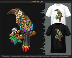kleurrijk berg toekan vogel mandala kunsten geïsoleerd Aan zwart en wit t shirt. vector