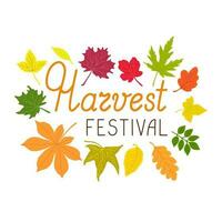 herfst oogst festival handgeschreven belettering met bladeren van helder vallen kleuren vector, herfst vakantie decor element voor affiches, kaarten, banners vector