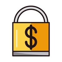 beveiligingsbescherming geld winkelen of betalen mobiel bankieren lijn en vulpictogram vector