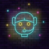 klant, onderhoud, robot icoon , neon Aan muur. donker achtergrond steen muur neon icoon. vector