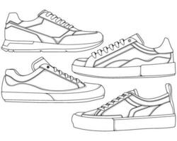 reeks van schoenen sneaker schets tekening vector, sportschoenen getrokken in een schetsen stijl, bundelen sportschoenen trainers sjabloon schets, vector illustratie.