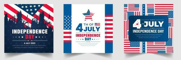 4e van juli Verenigde staten onafhankelijkheid dag viering Promotie reclame sociaal media post banier, sticker, achtergrond, poster, kaart ontwerp set. onafhankelijkheid dag Verenigde Staten van Amerika feestelijk decoratie. Verenigde Staten van Amerika vlag vector