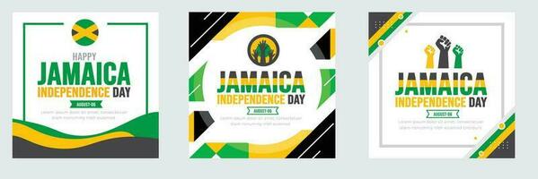 Jamaica gelukkig onafhankelijkheid dag sticker of sociaal media post banier ontwerp sjabloon set. vakantie concept. achtergrond, banier, aanplakbiljet, kaart, en poster ontwerp bundel sjabloon. vector