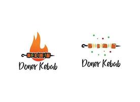 shish kebab logo ontwerp. vlees vleespen met groente vector ontwerp. gegrild vlees spiesjes logotype