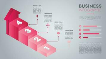 infographic sjabloon voor presentaties en Kenmerken gegevens visualisatie omvat een werkwijze tabel met diagrammen, stappen, opties. de concept voor afzet door illustraties voor rit naar succes. vector