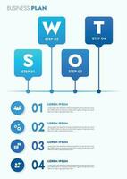 infographic sjabloon voor presentaties en Kenmerken gegevens visualisatie omvat een werkwijze tabel met diagrammen, stappen, opties. de concept voor afzet door illustraties voor rit naar succes. vector