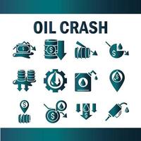 olieprijs crash crisis economie zakelijke financiële pictogrammen instellen gradiëntstijl vector