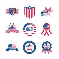 4 juli onafhankelijkheidsdag viering eer gedenkteken Amerikaanse vlag pictogrammen instellen vlakke stijlicoon vector